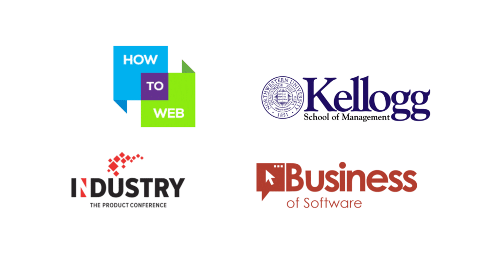 Logos to show How to Web, Kellogg School of Management, INDUSTRY, Business of Software