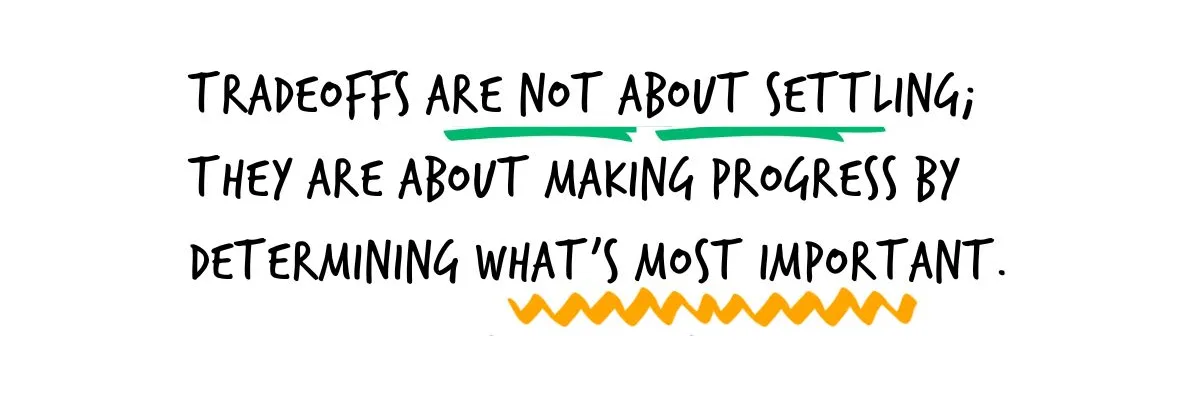 Tradeoffs are not about settling. They are about making progress by determining what's most important.